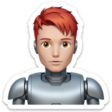 male robot with vibrant hair color and metalic face sticker