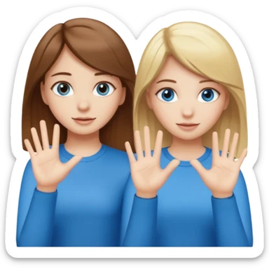 Two girls saying six seven one with brown hair. And doing hand movements  white skin six seven SAYING SIX SEVEN ONE WITH BLOND HAIR blue eyes sticker