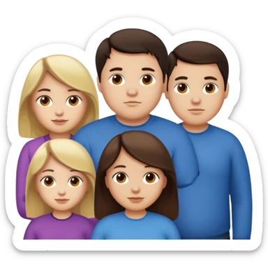 Familia de 4 personas : Hombre gordito pelo oscuro, Mujer pelo cafe, hija 1 pelo mono , hija 1 pelo oscuro. sticker