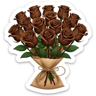 Bouquet of the darkest  brown roses in a paper package sticker