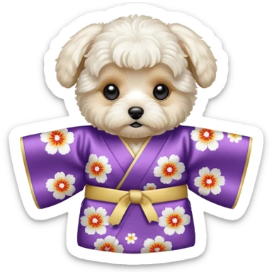 Maltipoo white puppy wearing kimono sticker