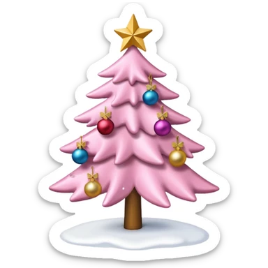 Pink Christmas tree with snow on the branches and a gold star on top sticker
