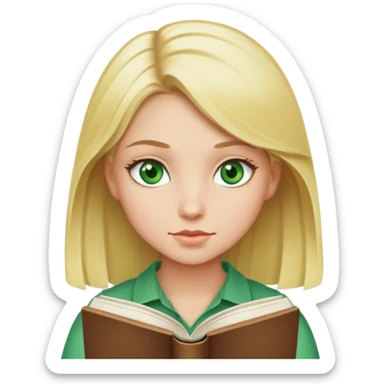 Blonde girl with green eyes reading a book  sticker