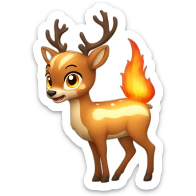 Cartoon deer angry in fire bigger five sticker