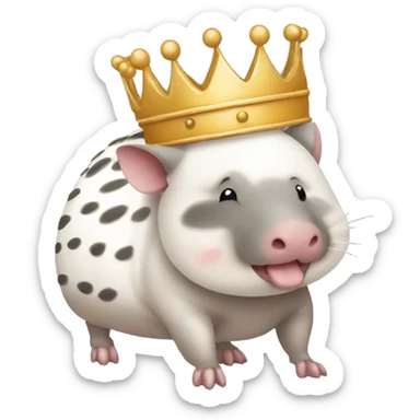  white piebald chubby round armadillo pig panda centipede armadillo wearing a crown sticker