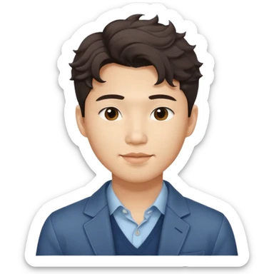 Asian guy wavy Korean hair, dressed cool, demure but with a smirk, getting ready for first date  sticker