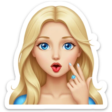 Cinematic realistic blonde with long hair and blue eyes blows a kiss sticker