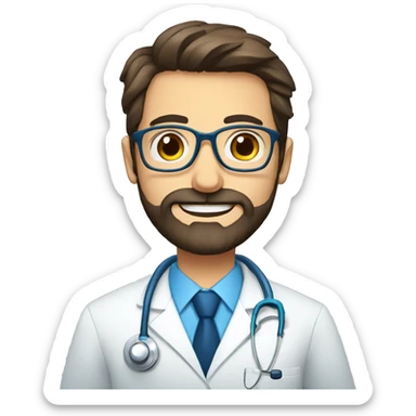 Doctor rubio con lentes azules, barba sticker
