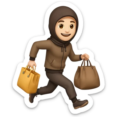 caricature thief running with a bag, emoji style sticker
