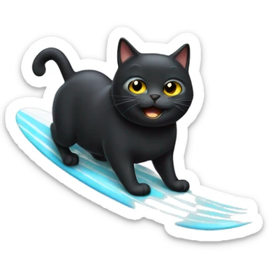 fat black cat surfing sticker