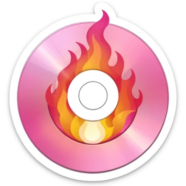 A minimalist CD disc with a subtle fire design, pink flames sticker
