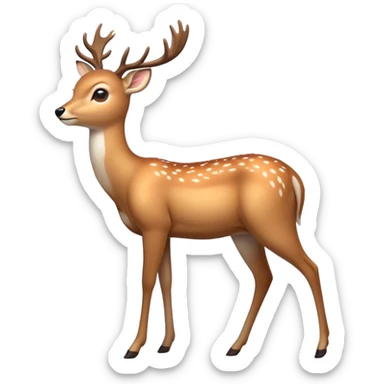 cinematic-[deer]-realistic-full-body-standing on all fours-emoji,-tail-tucked-close,-head-tilted-dramatically,-sleek-[fawn]-fur,-simplified-yet-realistic-focused-features,-highly-detailed,-glowing-with-an-almost-sarcastic-glow sticker