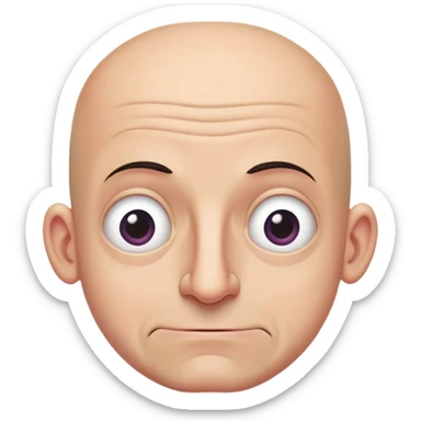 Steven Miller, bald, extremely pronounced grimace, very narrow rectangular head, bottom lip sticking out, eyelids nearly shut and drooping on the outer sides sticker