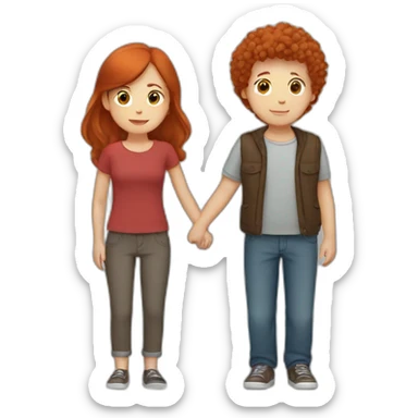 red-haired woman holding hands with brown-haired boy sticker