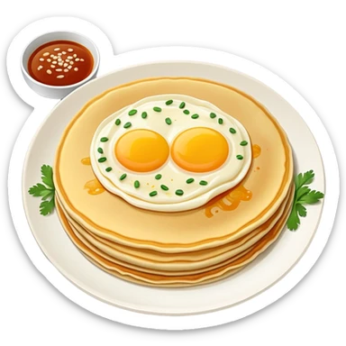 Beijing jianbing Chinese crepe with egg and sauce, simplified emoji style with bold outlines and bright colors, cartoon style folded breakfast pancake sticker