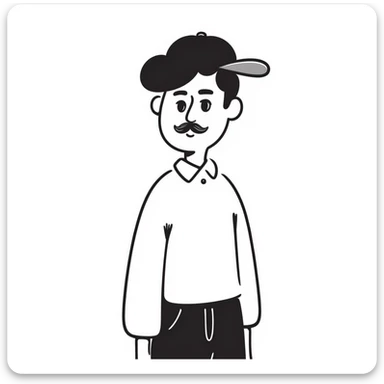 man 30 years old, hair coming out from under cap, with diastema sticker