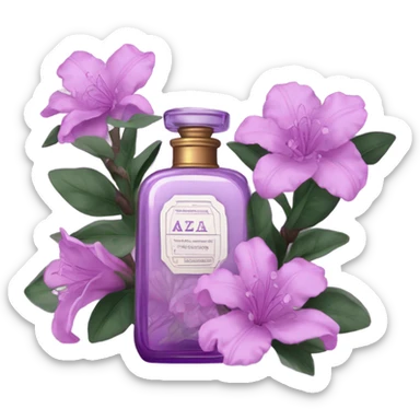 Aesthetic ensemble of soft purple azaleas alongside a charming vintage purple perfume bottle.
 sticker