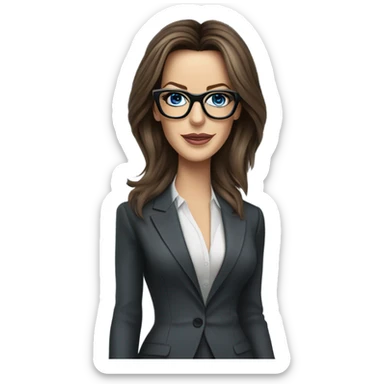 Hyper Realistic photo Kate Beckinsale blue eyes wearing glasses in a business meeting high fashion  sticker