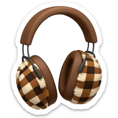 beige and brown plaid fluffy earmuffs sticker