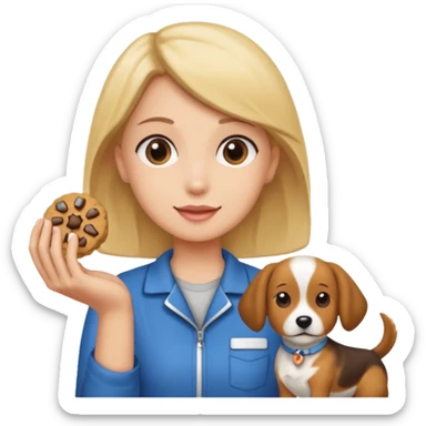 trainer hand holding a treat in front of a dog sticker