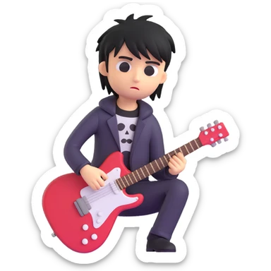 3D emoji of a guitar with emo hairstyle and melancholic look sticker