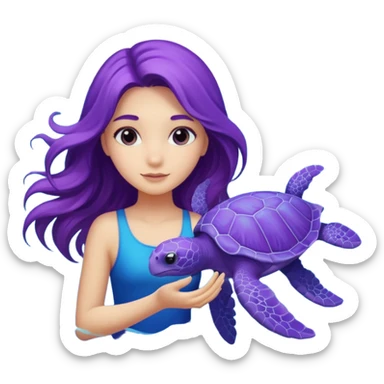 A girl with a purple Sea turtle in the ocean sticker