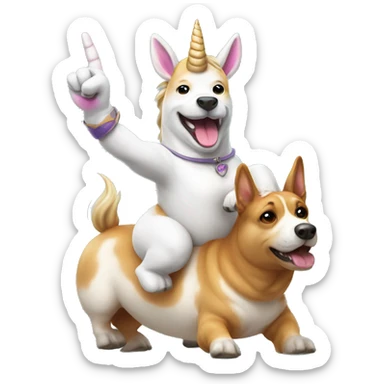 Unicorn giving the middle finger while riding a corgi sticker