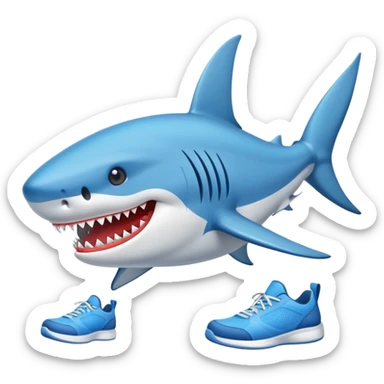 Un tiburón con zapatos tenis azules sticker