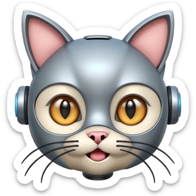 robot looking surprised with cat ears and looks funny sticker