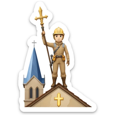 steeplejack man lightning strike on a church spire sticker