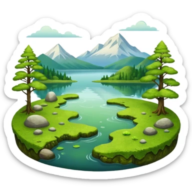 lake with moss on top with surrounding scenery sticker