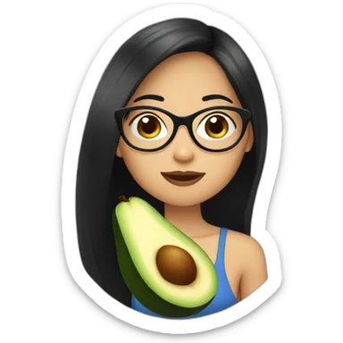 girl-long black hair-with glasses-eating avocat sticker