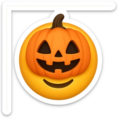 yellow face with orange pumpkin mask, digital illustration, emoji style, no background sticker