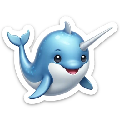 Cinematic Comical Cute Narwhal Portrait Emoji, Head tilted dramatically with an exaggeratedly amused expression, featuring a uniquely curved tusk, a sleek body with wide, comically expressive eyes brimming with playful disbelief, Simplified yet hilariously expressive features, highly detailed, glowing with a slightly sassy oceanic glow, high shine, dramatic yet playful, stylized with an air of cheeky marine mischief, soft glowing outline, capturing the essence of a meme-worthy cute narwhal that looks ready to side-eye its way into viral fame! sticker