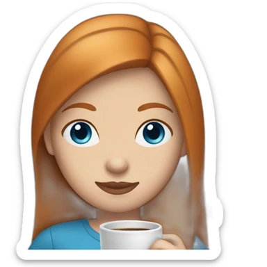 Ginger straight hair and blue eyes woman drinking a coffee  sticker
