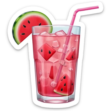 pink soft drink with a watermelon chunk on the rim of glass no straw sticker