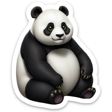 Cinematic Noble Panda Portrait Emoji, Poised and regal, with a robust, sturdy build and a strikingly contrasting black and white Fur, deep-set soulful dark eyes, Simplified yet sharp and sophisticated features, highly detailed, glowing with a soft, dignified glow, high shine, intelligent and gentle, stylized with an air of bamboo forest majesty, focused and attentive, soft glowing outline, capturing the essence of a watchful and confident companion, so majestic it feels as though it could lumber out of the screen with effortless authority! sticker