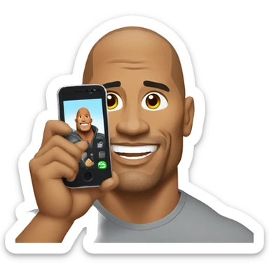 dwayne johnson holding a mobile phone sticker
