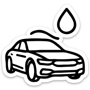 outlined icon of a full premium vehicle with glossy black paint, strong mirror-like shine and reflections, water droplet sliding on the hood or roof, clean lines, subtle repellent effect, modern and simple sticker