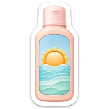 Sunscreen bottle with soft pastel colors, not bright sticker
