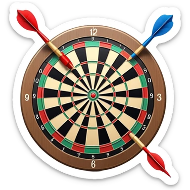 A dartboard with darts firmly stuck in the bullseye, surrounded by the colorful sections of the target. The background conveys a competitive atmosphere, with a subtle focus on precision and skill in the game of darts. sticker