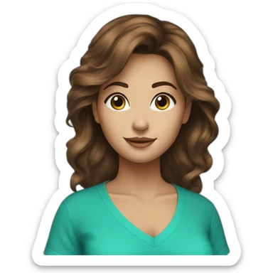 Beautiful brown hair woman turquoise v-neck shirt sticker