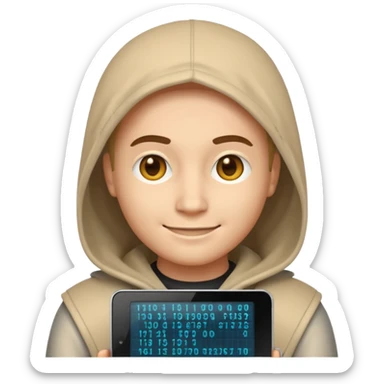 hacker emoji with binary code in background and sly smile sticker