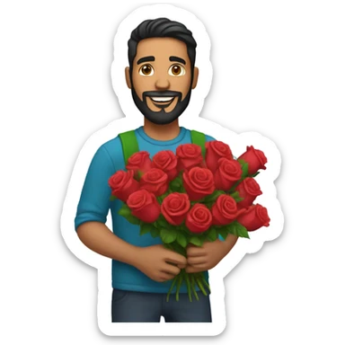 Hispanic bearded Man holding a bouquet of roses  sticker