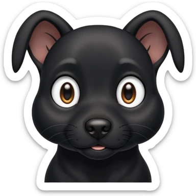 Shadow is a black dog with big upright ears and bright, expressive eyes. He has a sleek, dark coat and a calm but alert look. His face is gentle and intelligent, with a slightly curious expression. Shadow looks loyal, attentive, and a little playful, giving off both a protective and affectionate  sticker