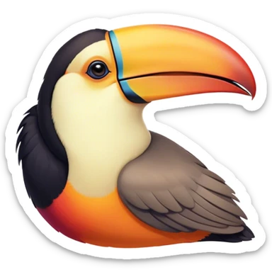 Meme-Worthy cute Sleeping Toucan Portrait Emoji, Head resting peacefully with a contented smile, showcasing a vibrantly colored beak and eyes gently closed in serene slumber, Simplified yet comically adorable features, highly detailed, glowing with a soft, drowsy tropical light, high shine, relaxed and utterly lovable, stylized with an air of playful laziness, bright and heartwarming, soft glowing outline, capturing the essence of a sleeping toucan that feels destined to become the next viral icon of adorable rest! sticker