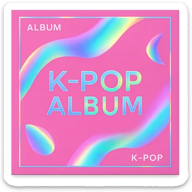 pink kpop album with holographic cover, trendy sticker