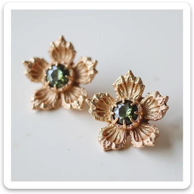 realistic flower-shaped earring with a gemstone center, isolated on a transparent background, no visible background sticker