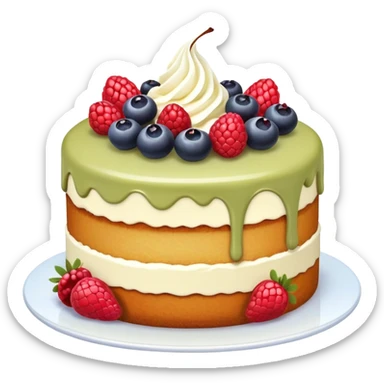 Cake with pale olive and milk cream and berries sticker