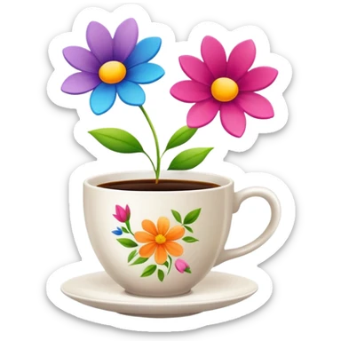Flowers in coffee cups sticker